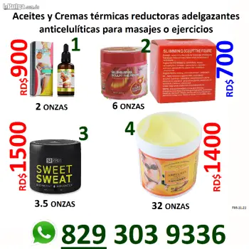 Aceites y cremas adelgazantes para masajes o ejercicios para sudar