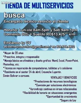 Se busca técnico informático en papelería y centro de internet