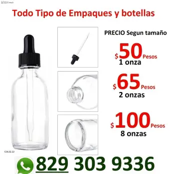 Botella transparente de cristal para preparaciones cosmeticos y mas