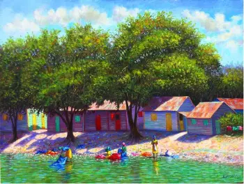 Pintor dominicano cuadro costumbrista obra de arte e.vidal