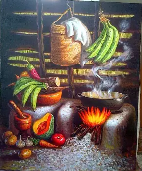 Pintor dominicano cuadro costumbrista obra de arte e.vidal