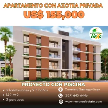 Venta de apartamento nuevo con azotea santiago jpa-246