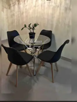 Juego de comedor nórdico acolchado  negro 4 sillas