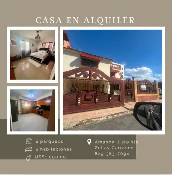 Casa en alquiler - residencial amanda ii  santo domingo este
