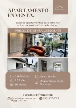 Apartamento de2 habitaciones en venta en mirador norte.