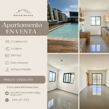 Apartamento de 3 habitaciones en venta en arroyo hondo.