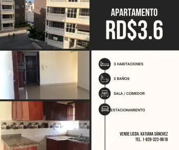 Apartamento de 3 habitaciÓn y 2 baÑos.
