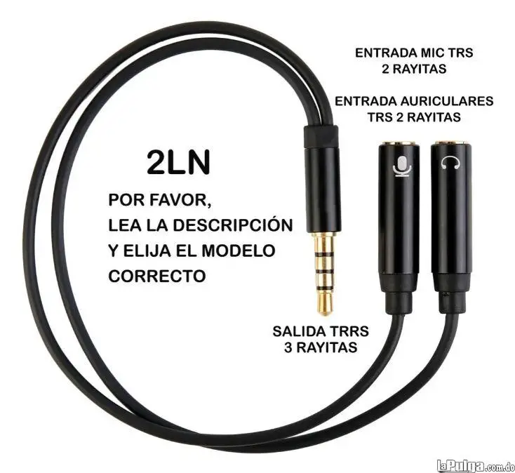 Adaptador divisor de audio audifono y microfono con conector 3.5mm Foto 7115160-2.jpg