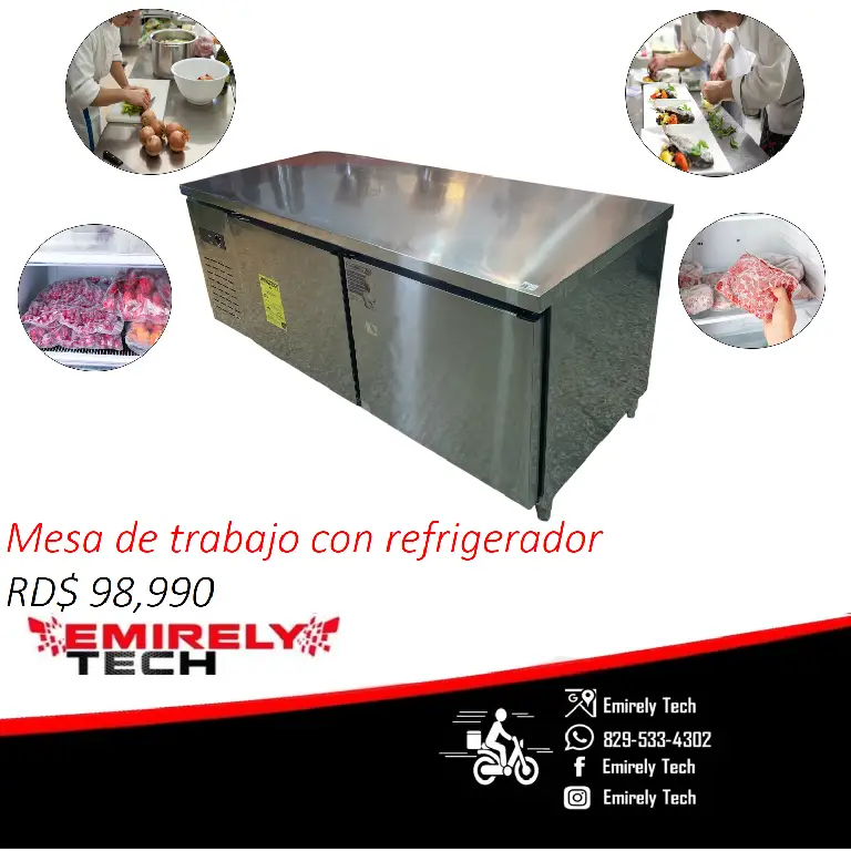 Mesa de trabajo para cocina con refrigerador de acero inoxidable Foto 7269260-1.jpg