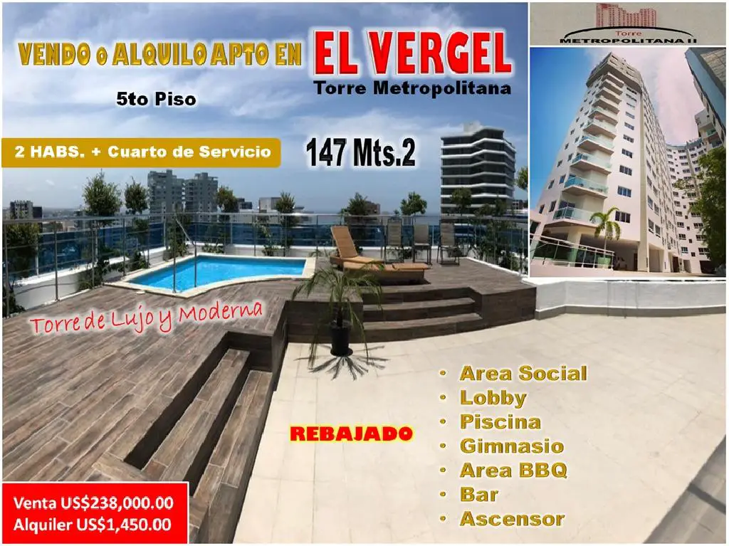 Vendo  o Alquilo Apto en Torre moderna  del  VERGEL  2 HABS 147 Mts.2  Foto 7275806-1.jpg