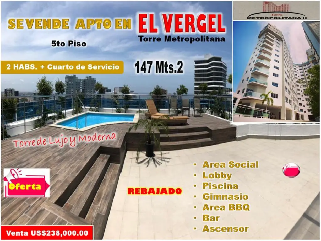 Vendo Apto en Torre moderna  del  VERGEL  147 Mts.2 2 HABS 5to Piso ME Foto 7276329-1.jpg