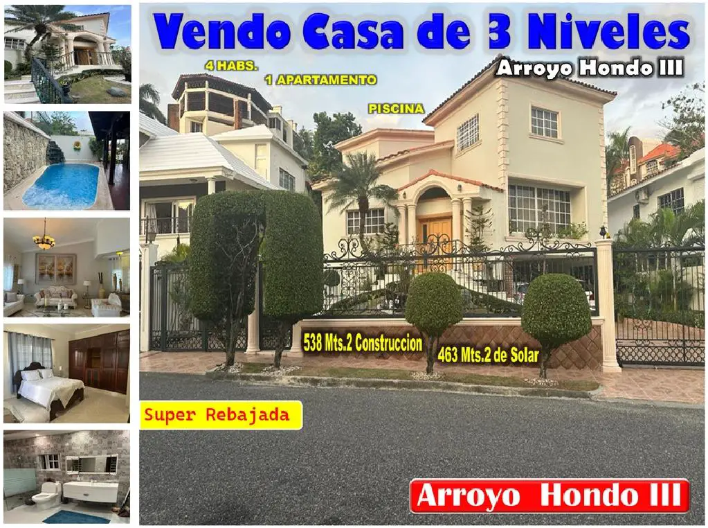 VENDO SUPER CASA DE 3 NIV. EN ARROYO HONDO III CON TERMINACIONES DE PR Foto 7276972-1.jpg
